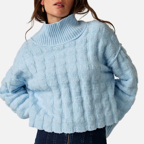 Free People Sweaters - FREE PEOPLE SOUL SEARCHER LONG SLEEVE MOCK NECK SWEATER LARGE SKY BLUE